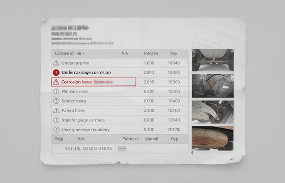Example report thumbnail showing a blurred corrosion note and photo cards