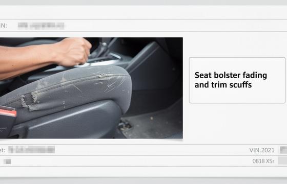 Example report thumbnail showing a blurred interior wear note and photo panel